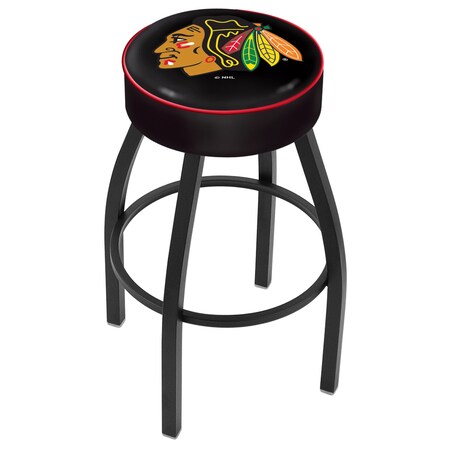 Holland Bar Stool Co 25" Chicago Blackhawks Cushion Seat, Blk Wrinkle Base Swivel Bar Stool L8B125ChiHwk-B